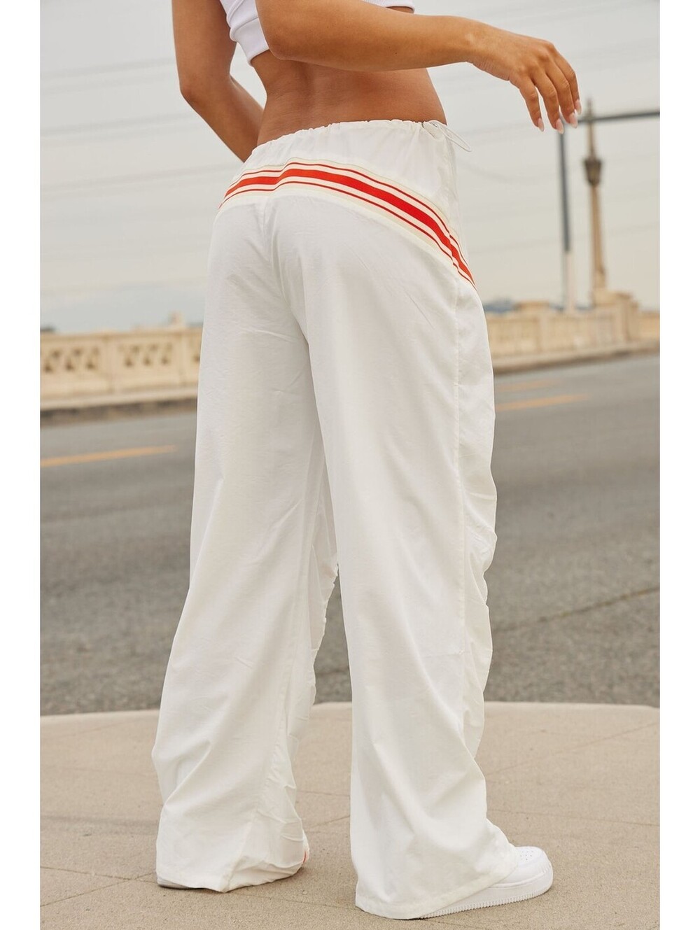 Fashion NOVA Sporty Spice Nylon Pant - Red Stripe White/combo Large - Picture 2 of 11